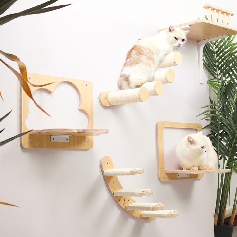 Solid Wood Hanging Hammock for Cats Stable and Steady Wall Mounted Cat Jumping Platform Scratch-resistant Pet Products