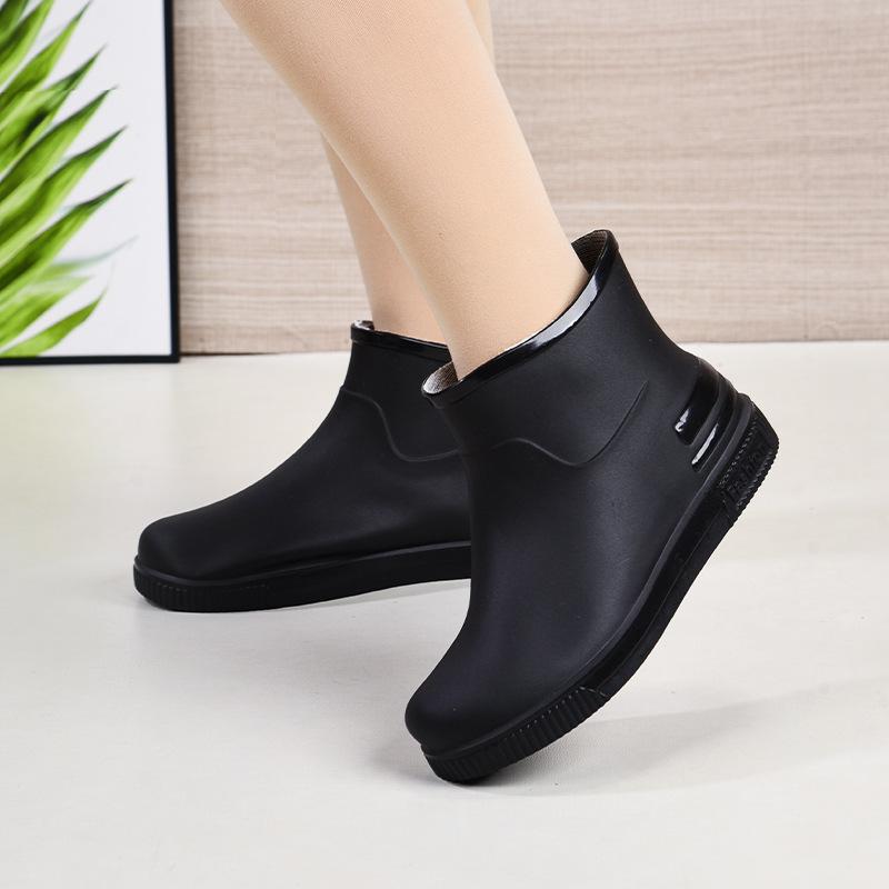 New Waterproof Shoes Female Student Rain Shoes Low-top Short Tube Fashion Plastic Shoes Non-slip Warm Velvet Cotton Cover Shoes