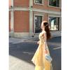 French Yellow Floral Dress Small Suspender Dress Women's Summer New Atmosphere Commuter Temperament Long Skirt
