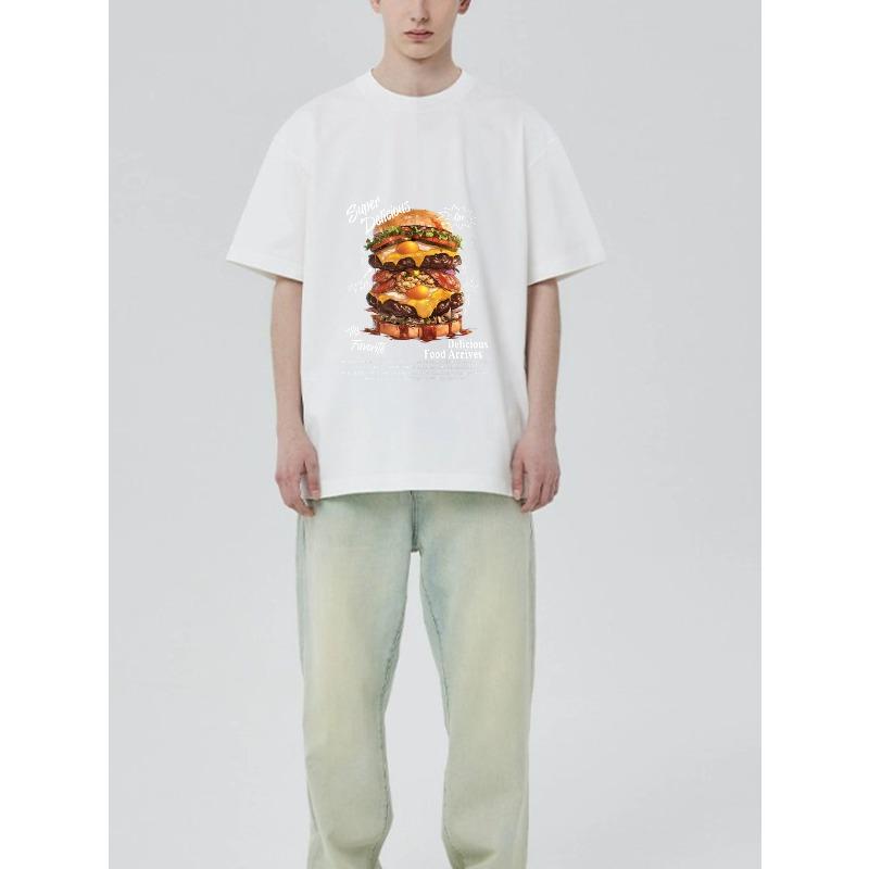 Black T-Shirt with Burger Graphic and Text Print for Casual Wear