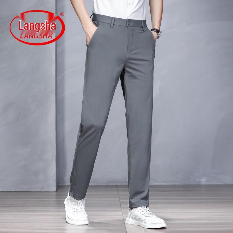 LangSha Men s Straight-Leg Casual Business Trousers 38