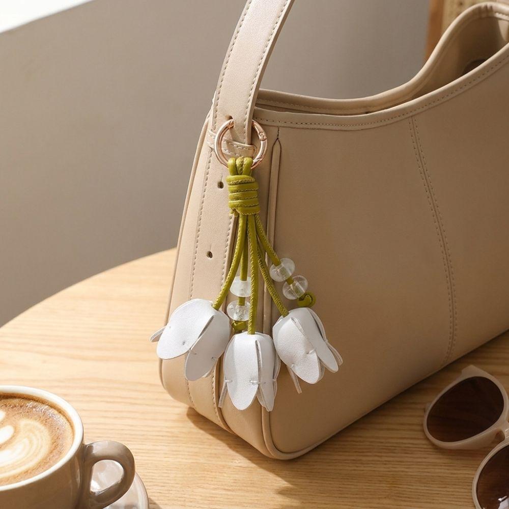 Tulip Shape Bag Charm Gold Tone Decorative Charm Elegant Keychain Pendant Gift Accessory