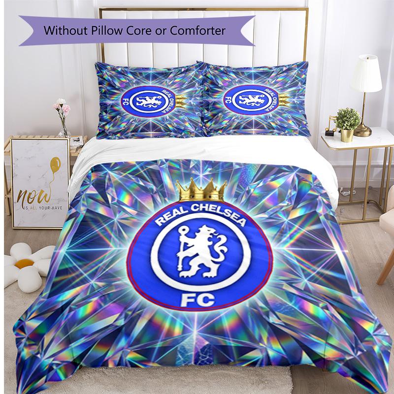 Set Lenzuola 3 Pezzi Stampato Chelsea FC Morbido Delicato sulla Pelle Lavabile Copripiumino e Federe Set Tutte le Stagioni Camera da Letto