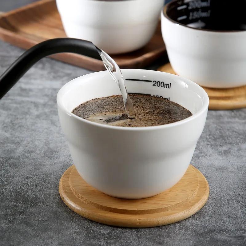 200ml Ceramic Coffee Cup Thickened Measuring Bowl Heat Resistant U Cupping Cup with Spoon Espresso Measuring Cup with Scale