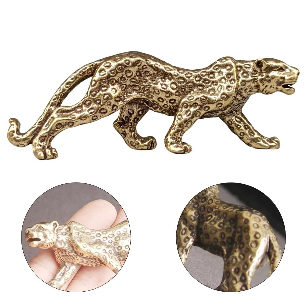 Good Luck Figurine Animal Decor Sculpture Brass Leopard Statue