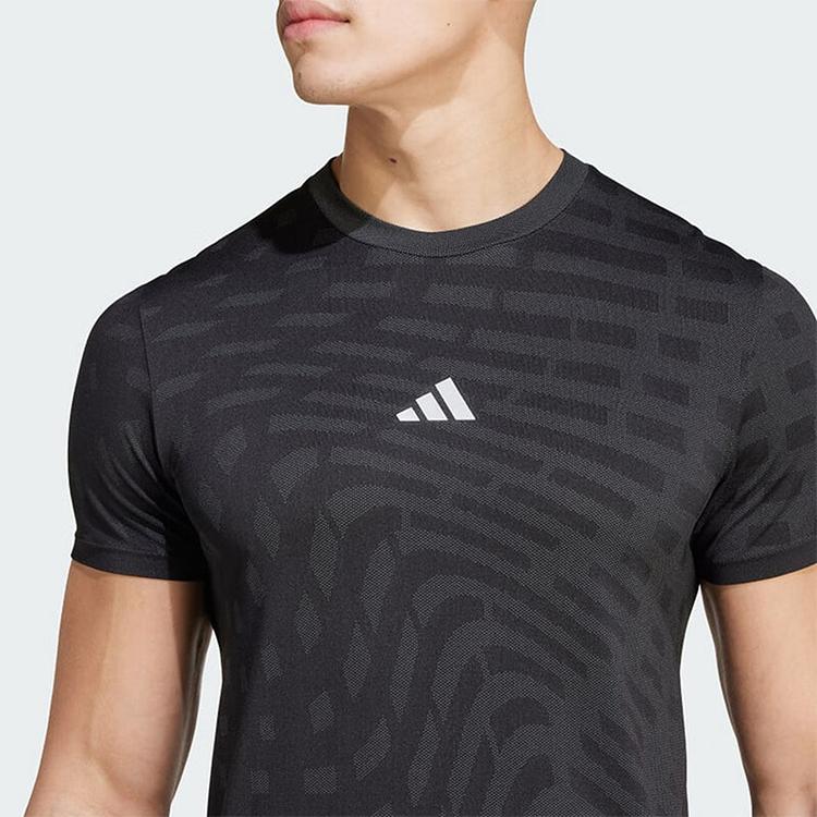 Adidas Gym+ Training Seamless Moisture-Wicking Printed Round Neck Short Sleeve T-Shirt Men Tops Black Grey IM7485