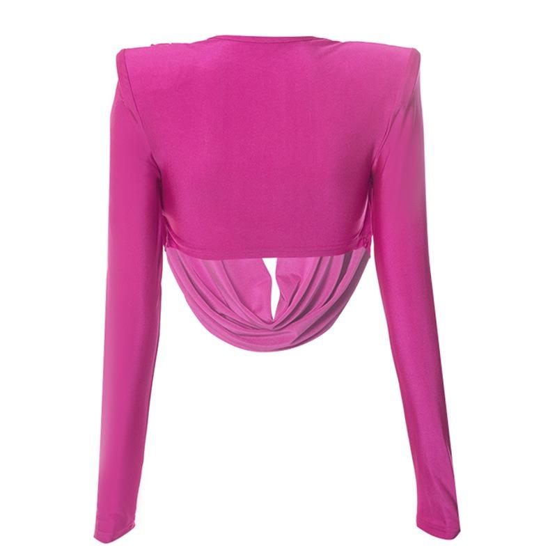 New Fashion Long Sleeve Padded Shoulder Casual Shirts Women Swinging Collar Slim Fit Blouses Women Street Chest Wrapped Solid Ladies Shirt Tops 25833