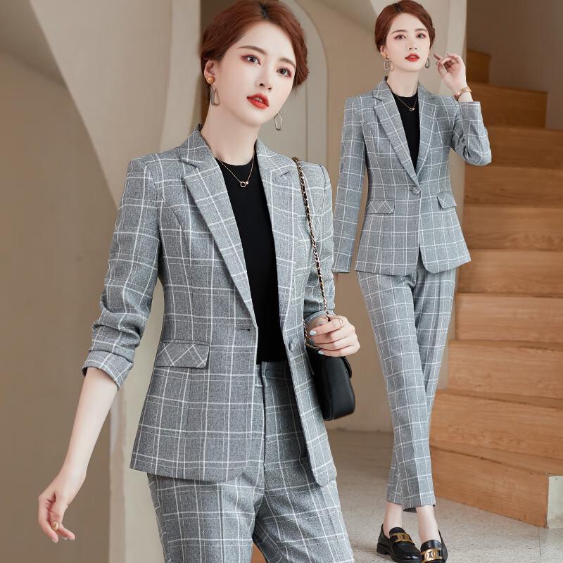 Ensemble Costume d'Affaires à Carreaux pour Femme