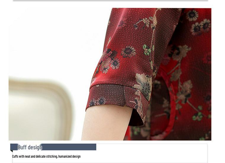 Women's Summer Fashion Silk Blouse for Middle-aged Mothers - Three-quarter Sleeve Top