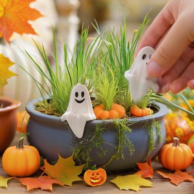 20 Pcs Halloween Sitting Ghost Figurines Miniature Ghost Statues Cute Spooky Happy Ghost Ornaments for Indoor Outdoor Garden Lawn Tabletop Decor