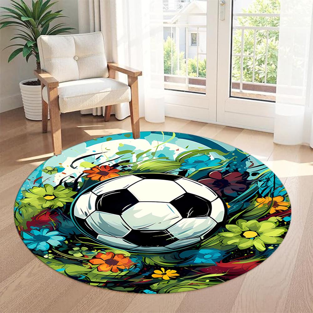 Football Round Floor Mat Perfect for Decorate room Outdoor Foyer Balcony Antislip Round Carpet Decorate Offices