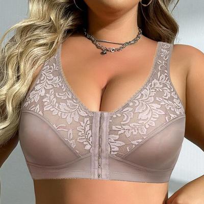 Women Plus Size Bra Full Coverage Lace Lingerie Wireless Front Closure Bras Comfortable Underwear for Mother Vests Tops