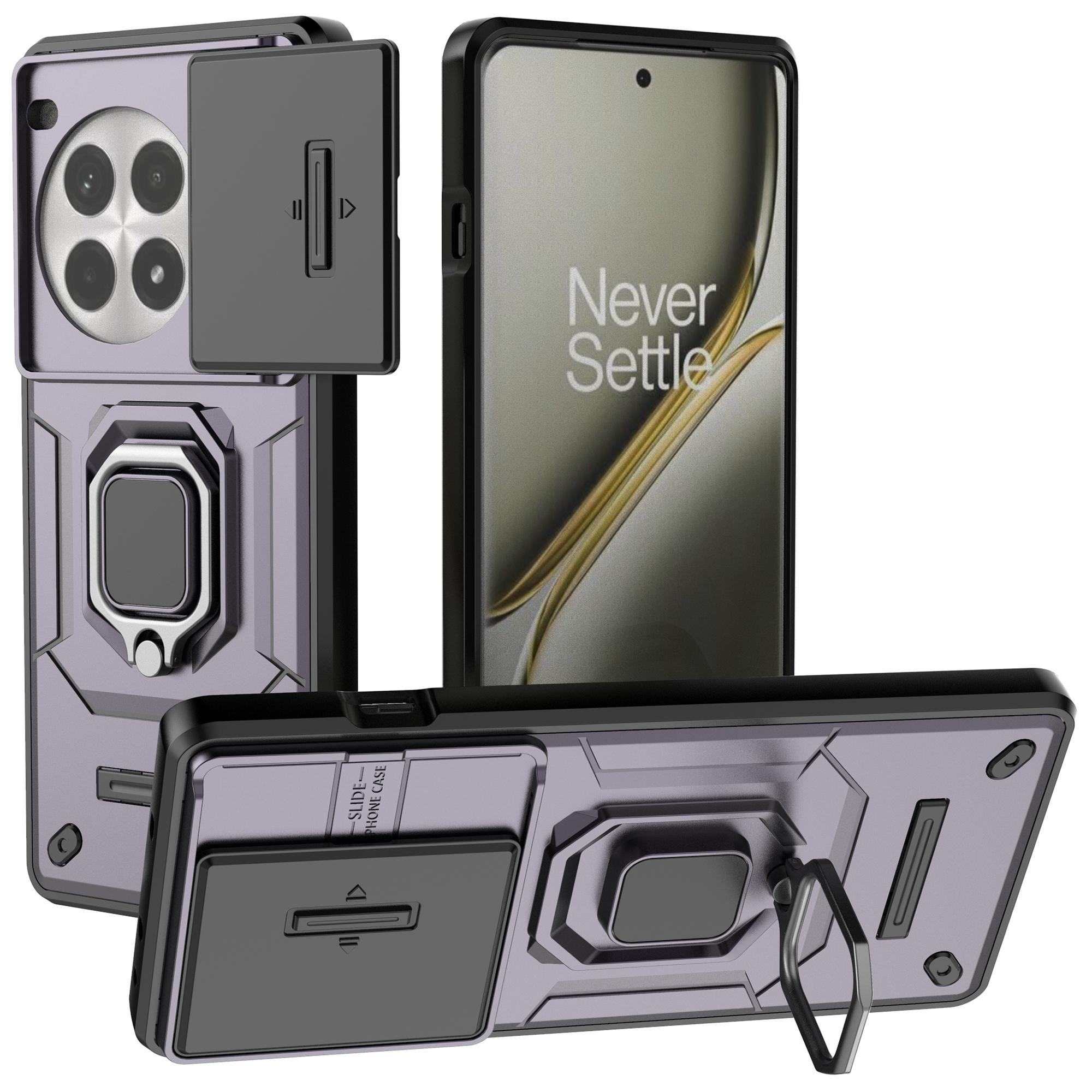 

For OnePlus Ace 3 Pro 5G Case PC+TPU Ring Kickstand Phone Protector with Lens Cover Purple