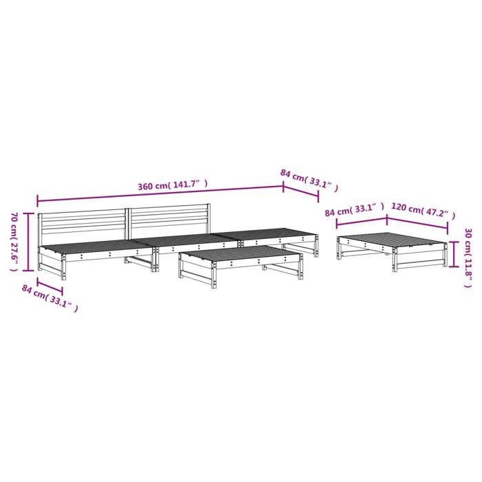 VidaXL Salon de Jardin 5 pcs, Canapés avec Repose-pied, Ensemble de Meubles avec Table Basse Patio Terrasse Extérieur, Blanc 3186600