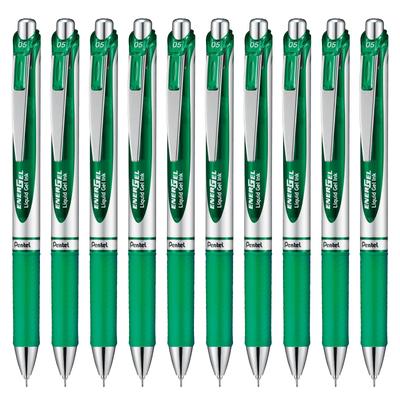 Pentel EnerGel Gel-Kugelschreiber Silber 10 Stifte Stift, Einziehbar, 0,5 mm, Schaft, Grün,