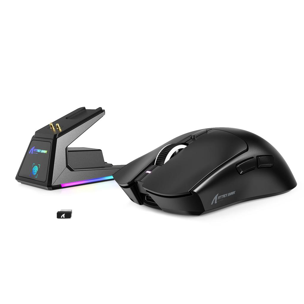 ATTACK SHARK X1 Wireless Gaming Mouse with Bluetooth, Ultra-Lightweight, 49g, 3-Mode PAW3395PRO, RGB Charging Dock, 40K DPI, 1000Hz, 100 Million
