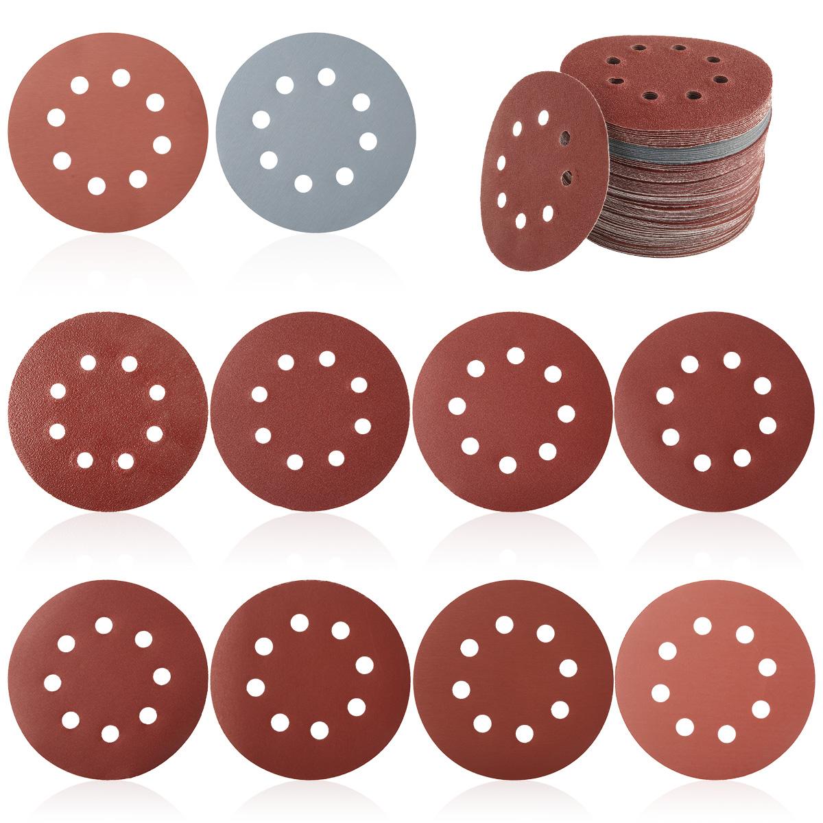 

100 Pcs Sanding Discs Kit 5 Inch Round Alumina Sanding Pads 8-Hole Sanding Paper Quick Change Sanding Sheet Polishing Sandpaper 100pcs