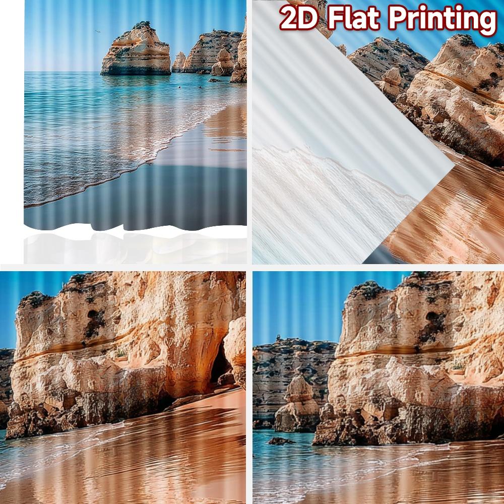 2D flat printing 2pcs Curtain Cliff beach ocean wave Digital Printed Polyester Drapes Party Decorations for Parties and Everyday