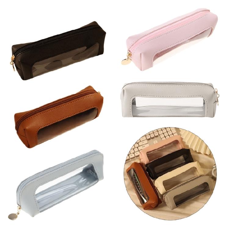 Waterproof PU Pencil Bag Clear Pen Pouch Zippered Pencil Case for Student
