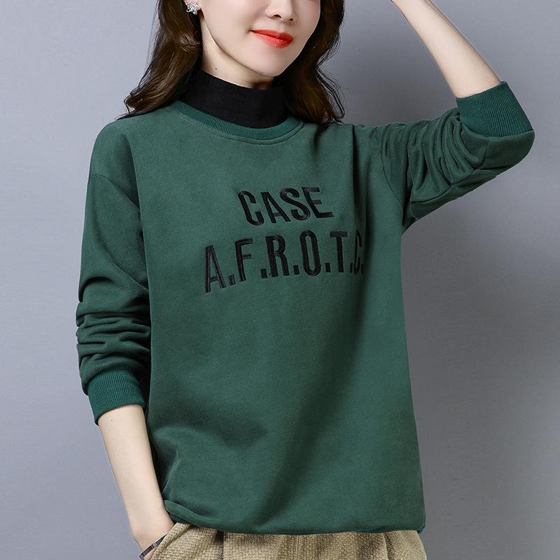 

Women s Fleece-Lined Sweatshirt, Semi-High Neck, Hoodless, Loose Fit, Short Style, Ideal for Autumn/Winter 2024 M (100-115 jin) мальвовий