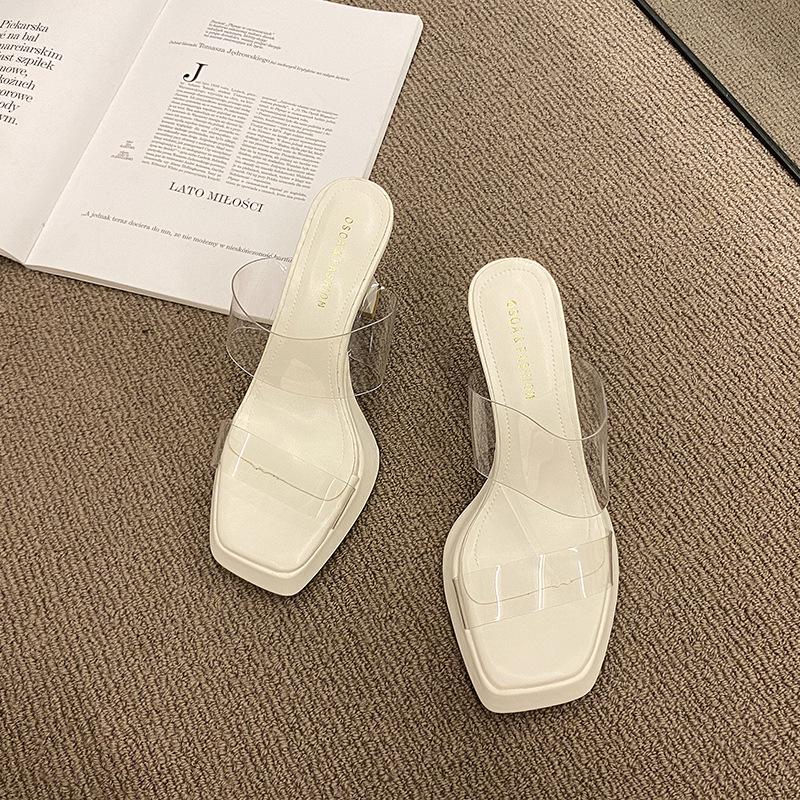 

High heels women s 2024 summer new stiletto waterproof table semi-slippers transparent one-word strap sandals women s slippers women s shoes 35