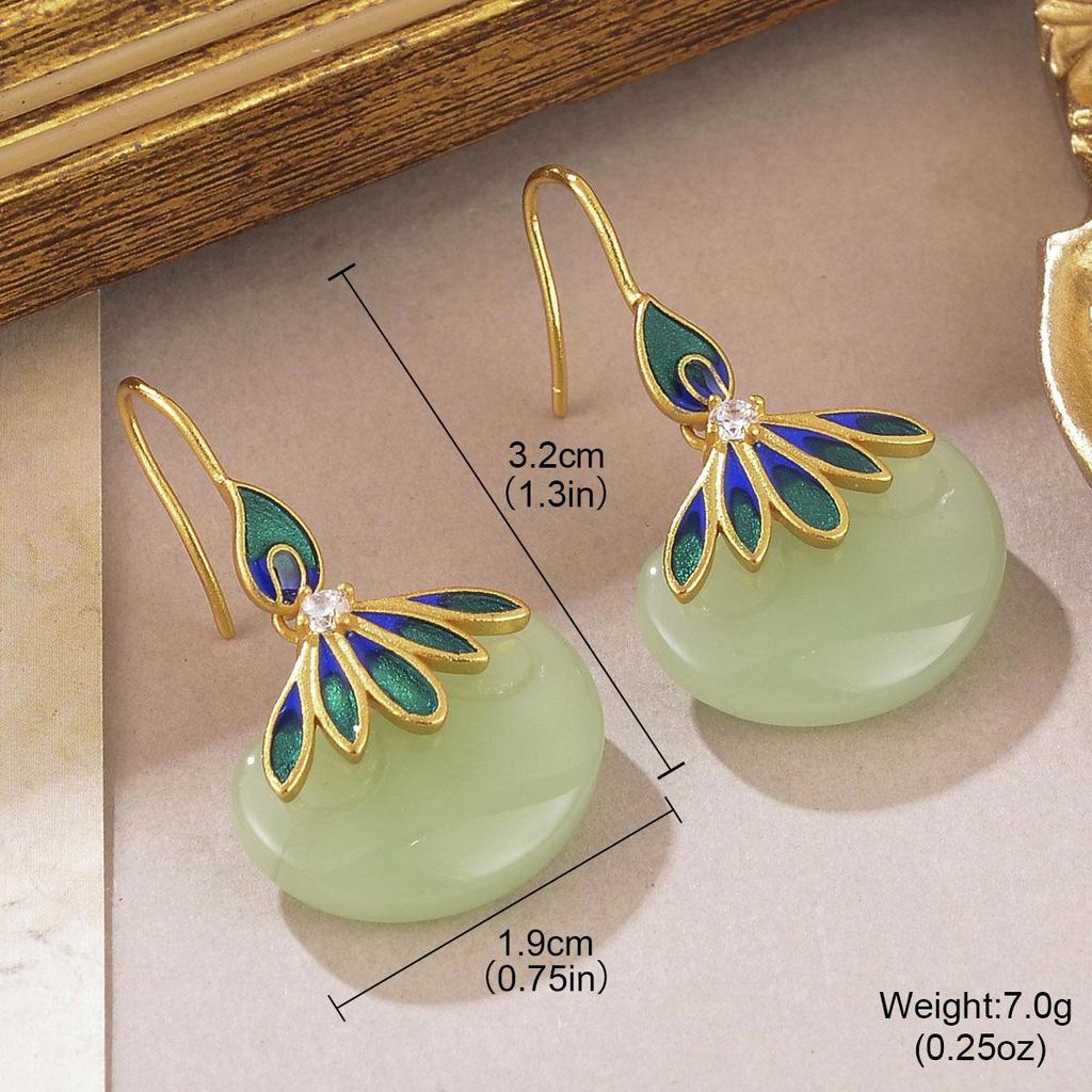Trendy Chinese-Style Zircon Enamel Earrings for Women — Versatile High-End Summer Ear Hooks