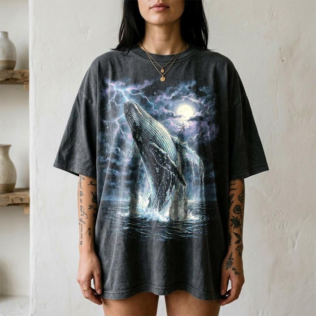 Vintage Buckelwal Shirt, 90er Ozean Grafik T-Shirt, Retro Meeresleben Streetwear, Mitternachtsblitz Oberteil, Geschenk für Meerestier-Liebhaber