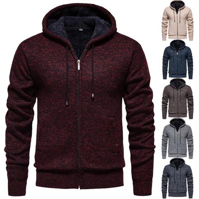 Pánský svetr s hustým sametovým ležérním pleteným svetrem, módní bunda s kapucí pro muže