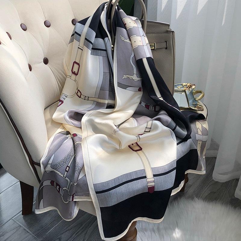 180*65cm 100% Mulberry Silk Printed Scarf Summer Sun Protection Thin Shawl Beach Scarf Neckerchief