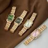 Fashion Stainless Steel Wristwatch Bracelet Set Rhinestone Quartz Quartz Watches Folding buckle Square Strap Watch Student