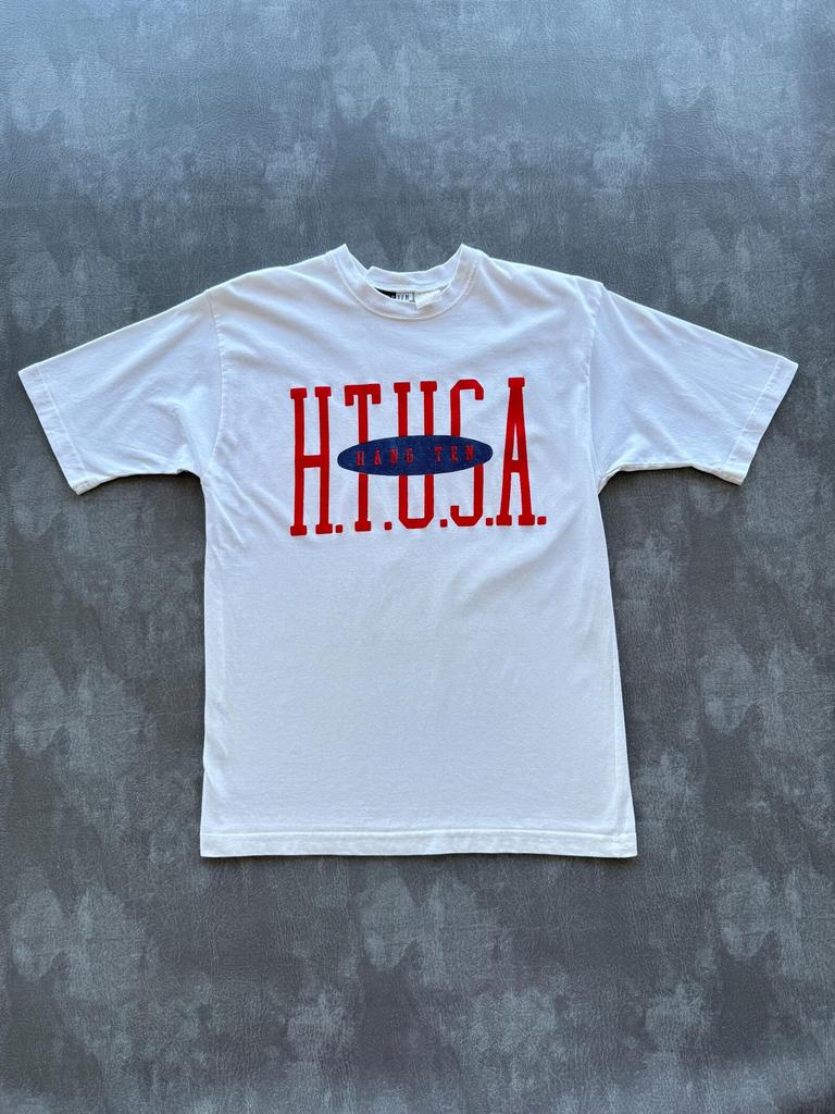 White Hang Ten H.T.U.S.A. 90's Vintage Graphic T-Shirt - Small