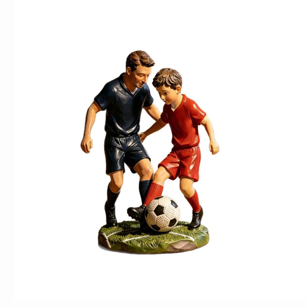 Resin Father and Son Playing Soccer Figurine Decorative Sports Sculpture for Home Office Display On Shelf or Desk
