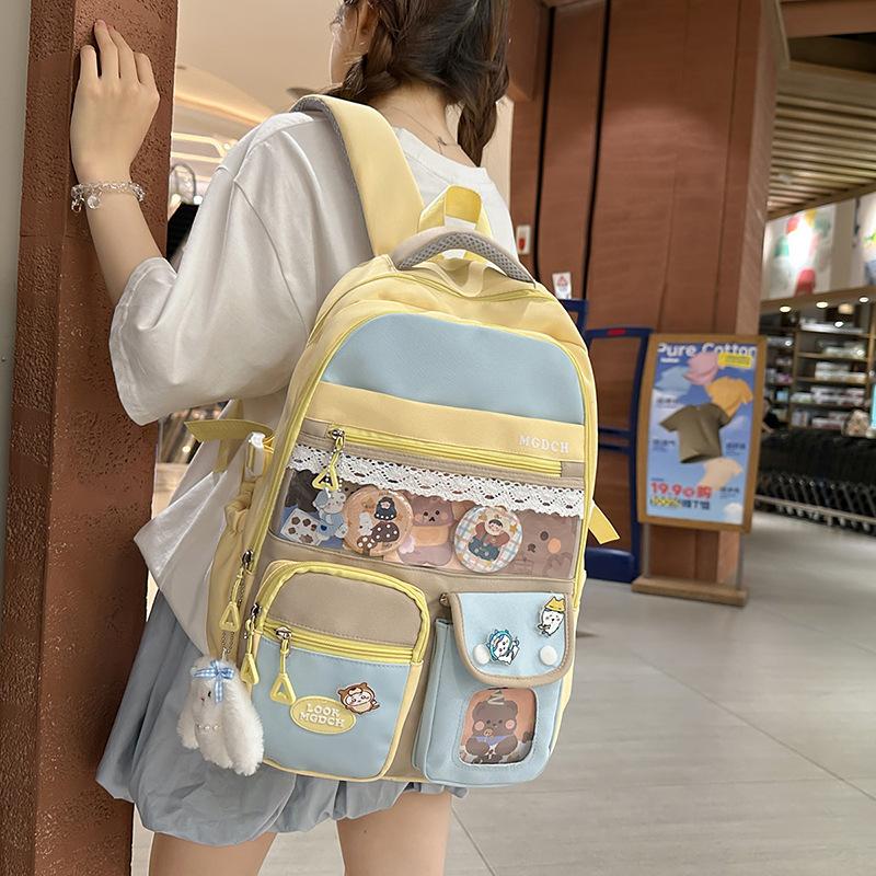 College Style Color Matching Schoolbag Female College Student Korean Version Cute Travelbackpack Lightweight Junior High School Student Class Backpack
