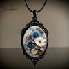 Whimsical Garden Party Accessories Oval Floral Pendant Necklace, Vintage Glass Dome Rose Retro Black Metal Jewelry Adjustable Cord for Women