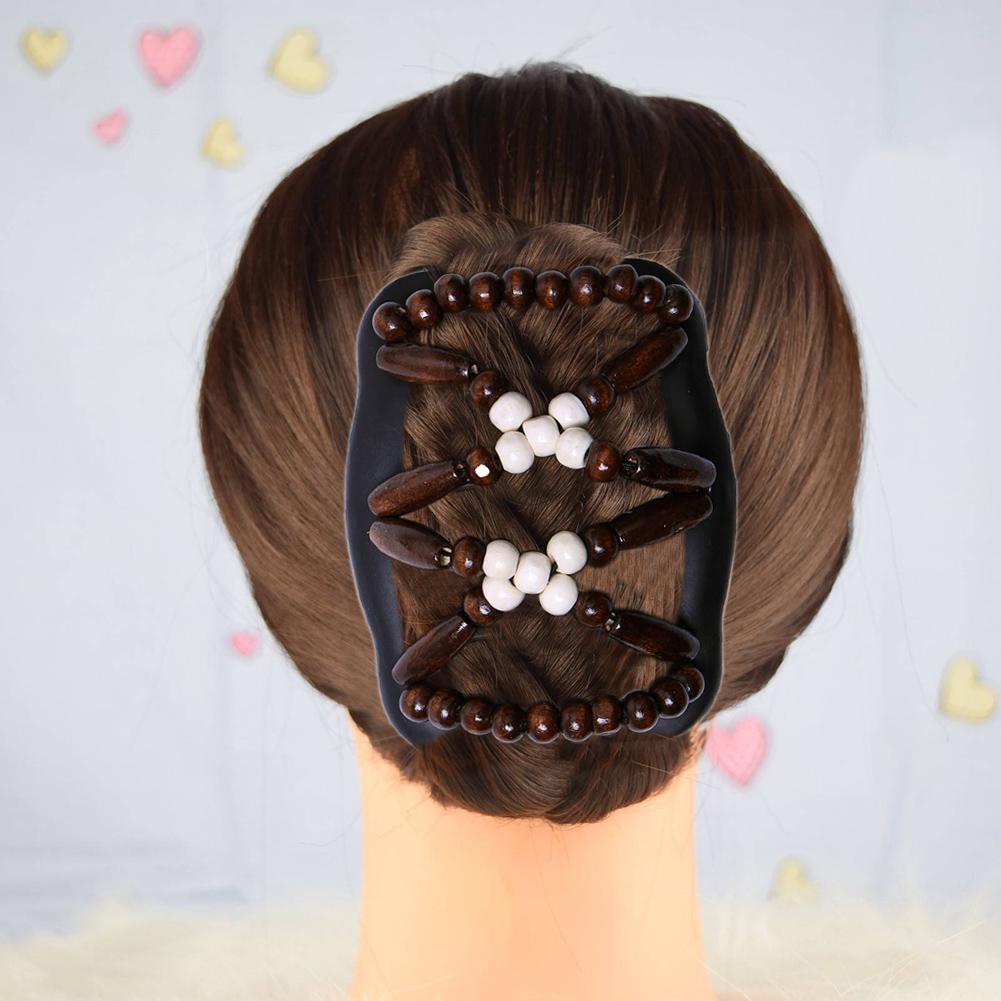 Accessorio per pettine con clip per capelli, copricapo da donna con doppio cursore, perline di legno