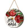 Wooden Door Sign Christmas Welcome Sign, Animal Round Hanging Decor, Cute Wall Art Farmhouse Ornament for Window Garden Holiday Decor Plaque