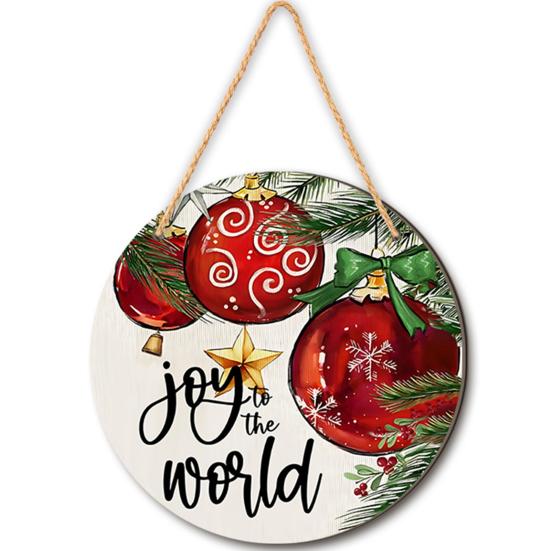 Wooden Door Sign Christmas Welcome Sign, Animal Round Hanging Decor, Cute Wall Art Farmhouse Ornament for Window Garden Holiday Decor Plaque