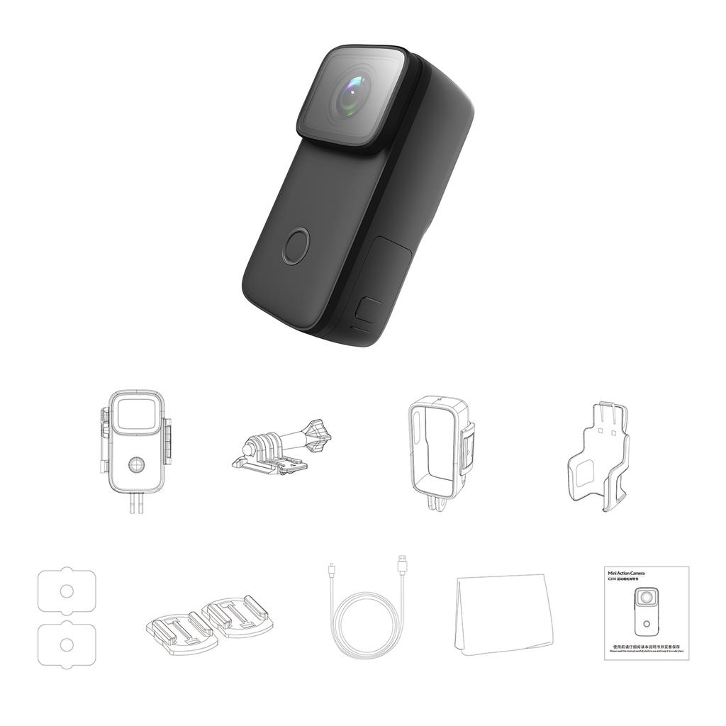 SJCAM C200 4K Mini WiFi Action Camera with 1.28 Inch IPS Screen 5M Body Waterproof 6 Axis Anti Shake Supports Face