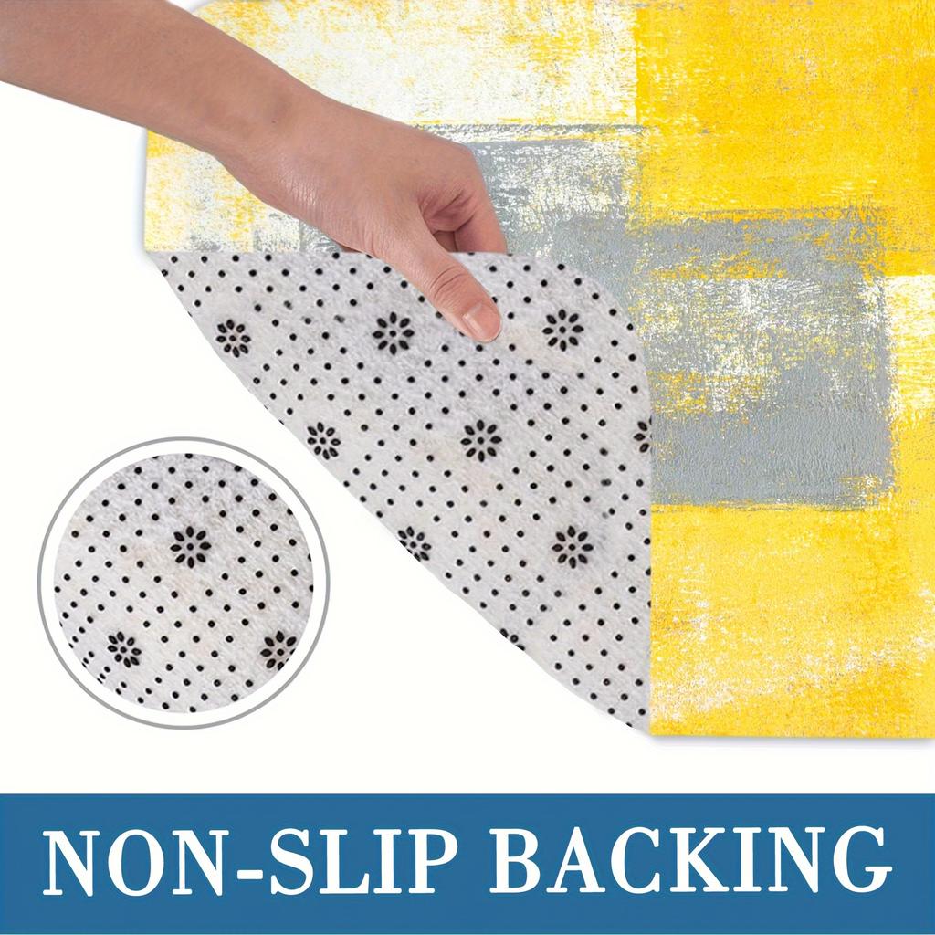 Yellow and Gray Bath Mat - Modern Geometric Non-Slip Floor Mat for Kitchen - Washable Quick-Dry Home Decor Indoor Carpet Rug