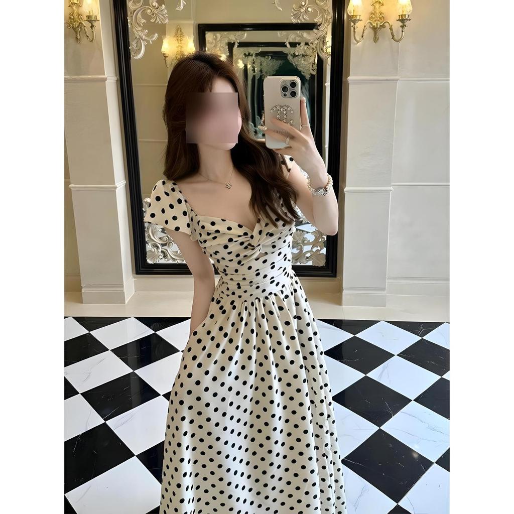 Niche Temperament Suspender Skirt Polka Dot Dress Women's Summer New Waist Temperament Girl Looking Thin