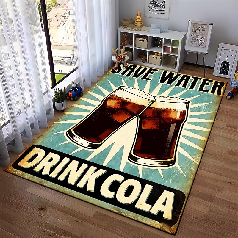 Retro Style Carpet with Save Water Drink Cola Print for Living Room Suitable for Use As an Anti-slip for Living Room Bedroom Sofas