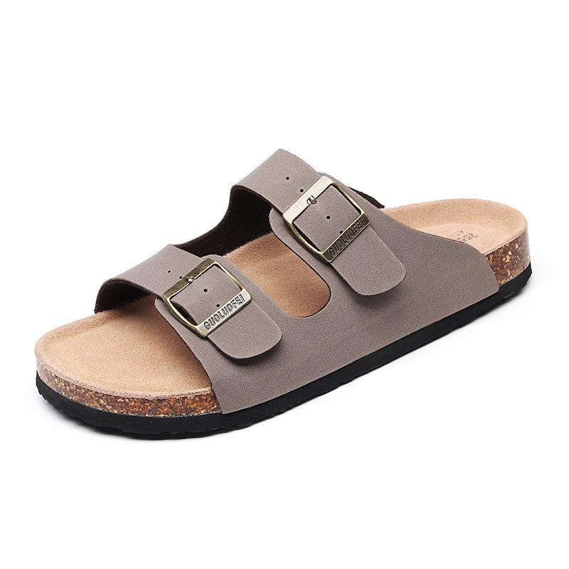 Fashion 2025 New Men's Leather Mule Clogs Slippers High Quality Soft Cork Two Buckle Slides Footwear For Men Women Unisex 35-46