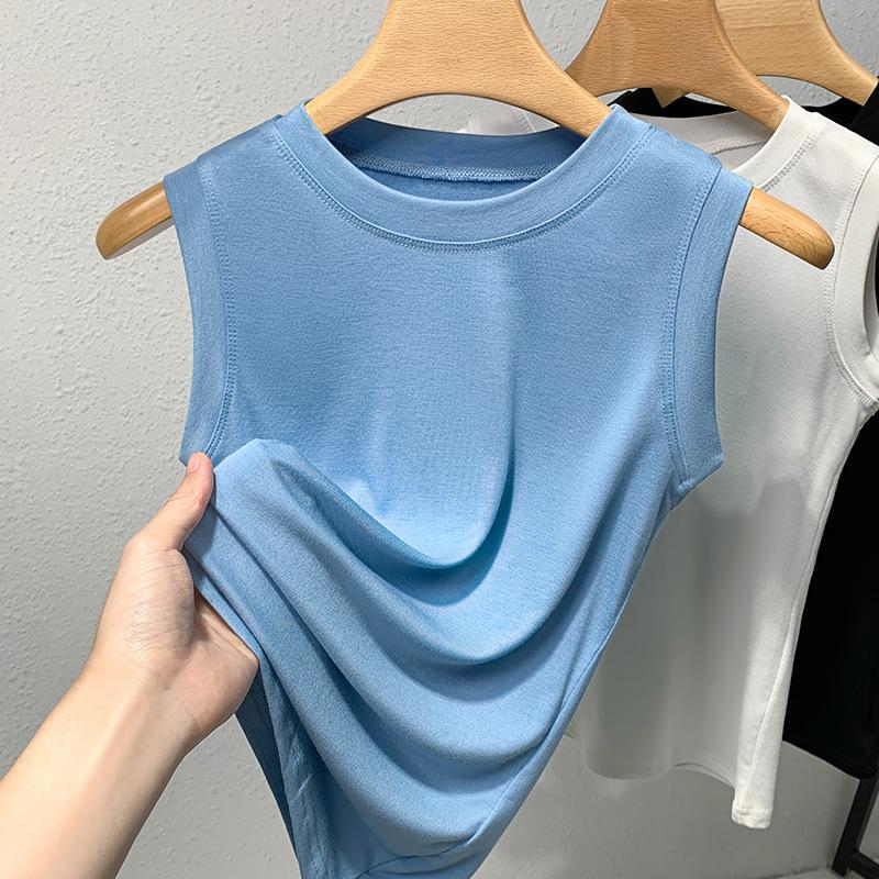 

Футболка без рукавов женская новогодняя женская простая круглая горловина однотонный жилет на бретельках темпераментный топ с завышенной талией XL