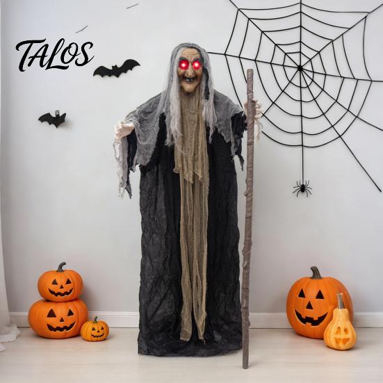 Decorazione Portatile Pieghevole per le Feste Halloween Animatronici Spaventosi Decorazione Strega, In Piedi Attivata dal Suono con Voce Spaventosa per Giardino Esterno, Horror