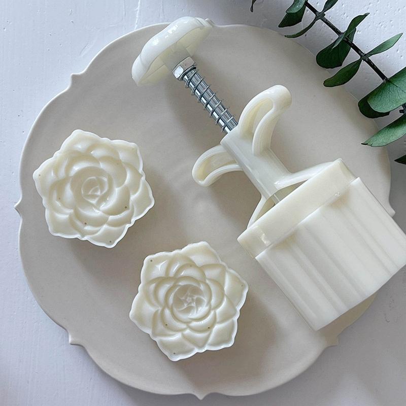 Plastic Mooncake Stamp Cute Flower Shape Mooncake Mold Festival DIY Hand Press Mooncake Cutters Pastry Decorating Gadget