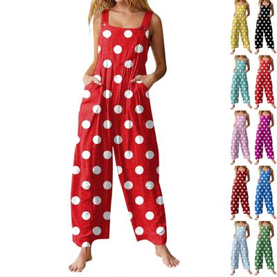 Women's Casual Jumpsuit Sleeveless Polka Dot Print Cotton Jumpsuit