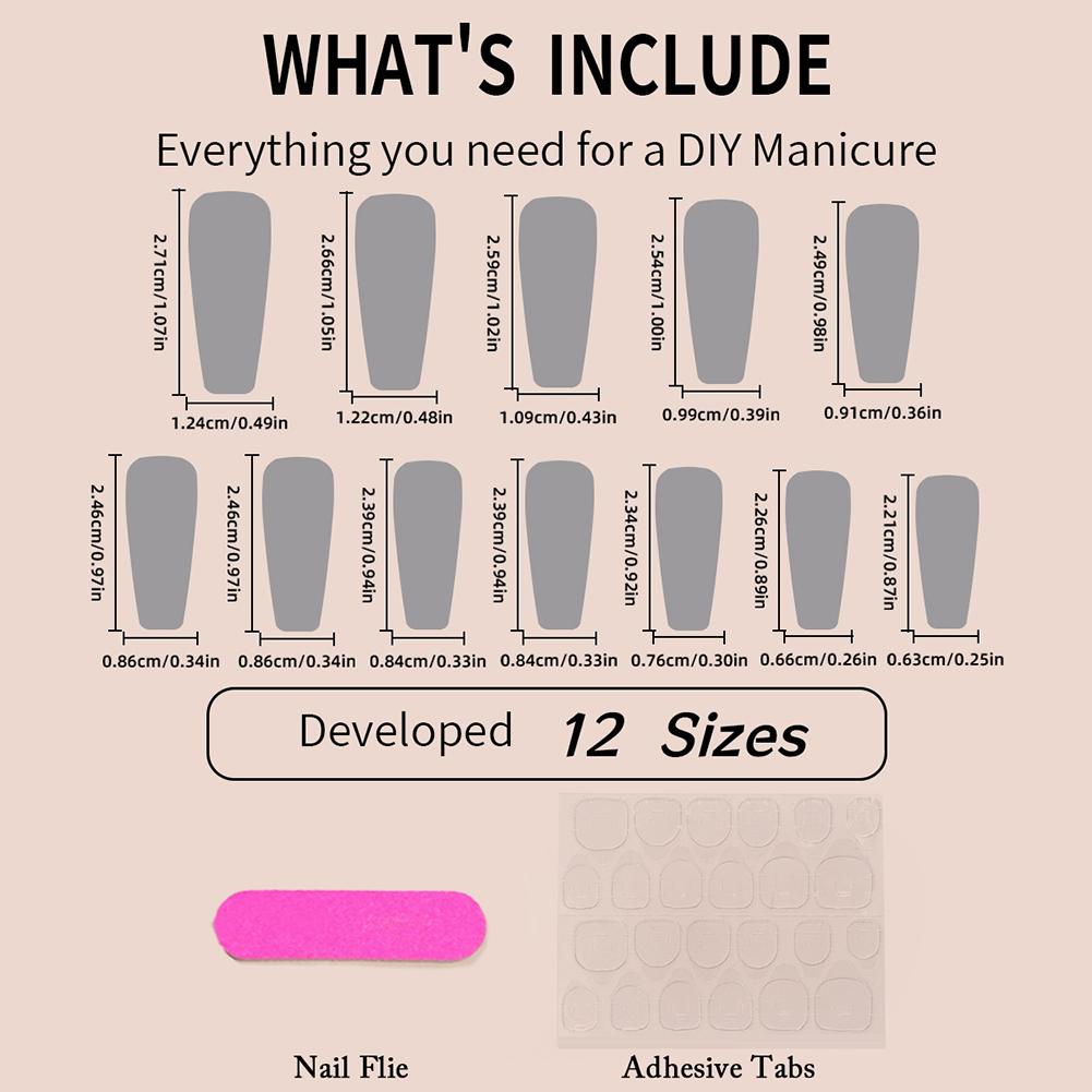 24pcs Gradient Color False Nail Mid-length Full Cover Reusable Fake Nail Press On With Jelly Glue Nail Accessories for Girl Lady