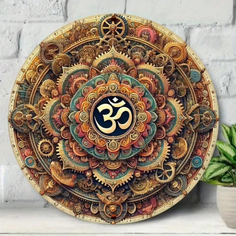 Decorative Metal Sign Meditation Om Symbol Wall Art for Cafe Living Room Decor