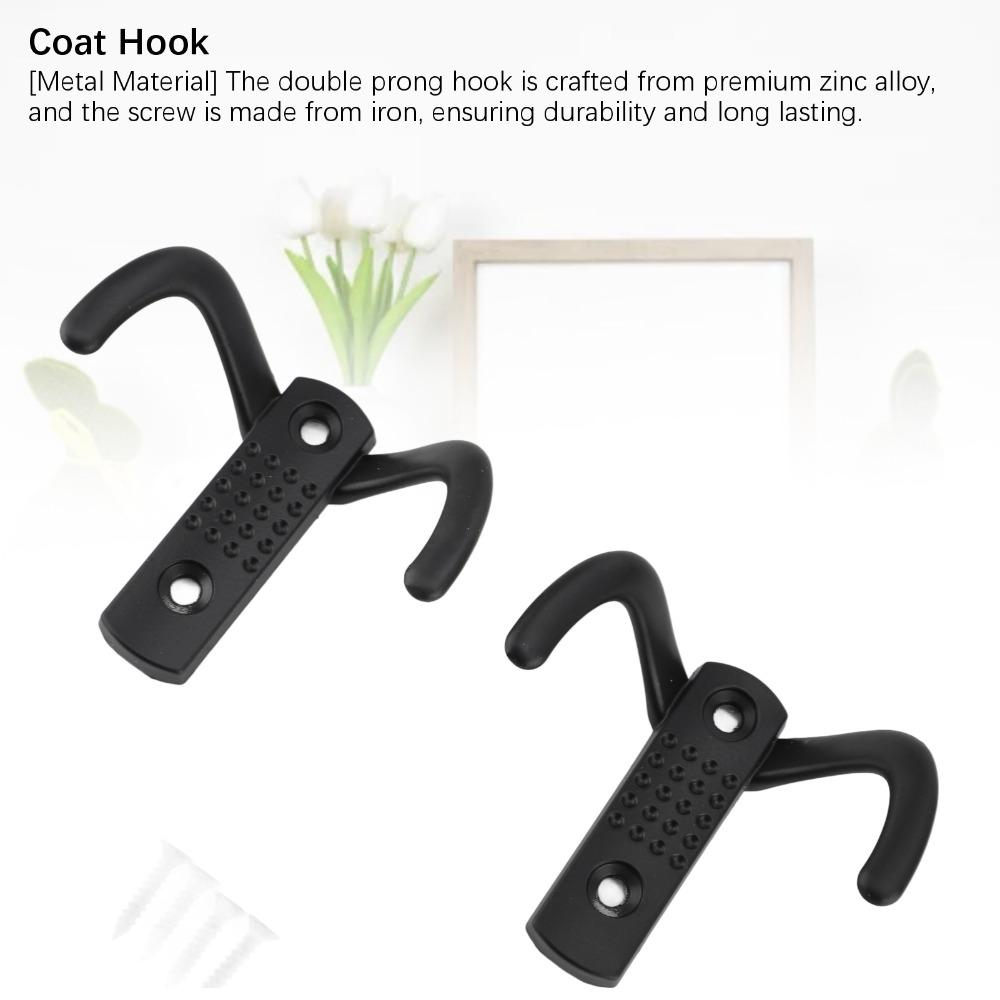 2sets Zinc Alloy Double Prong Hook Black Coat Hook Robe & Towel Hooks Wall Mounted Hook For Towel