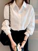 Women's White Long Sleeve Versatile Retro Work Shirt
